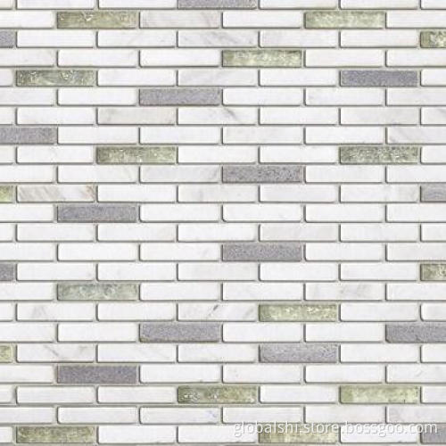 Crystal and Stone Glass Mosaic Tile, Glass Mix Natural Marble Stone, 10 Colors, 292 x 282mm